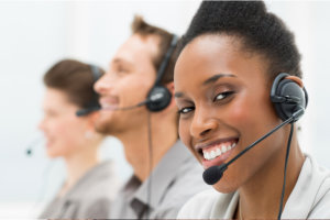 call center agents using headset for calling clients